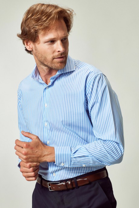 Camisa Annoni Cuello Hudson Rayas Celeste
