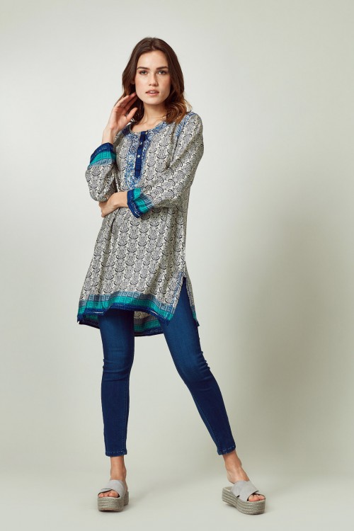 Camisola Molly Jones Seda Estampada Azul