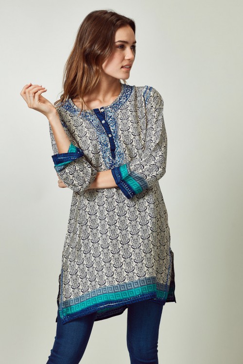 Camisola Molly Jones Seda Estampada Azul