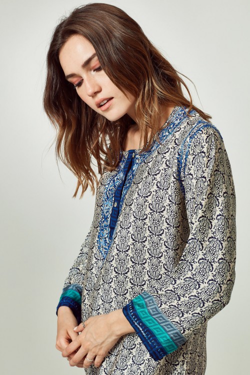 Camisola Molly Jones Seda Estampada Azul