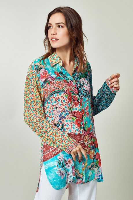 Camisa Dama Estampada Celeste
