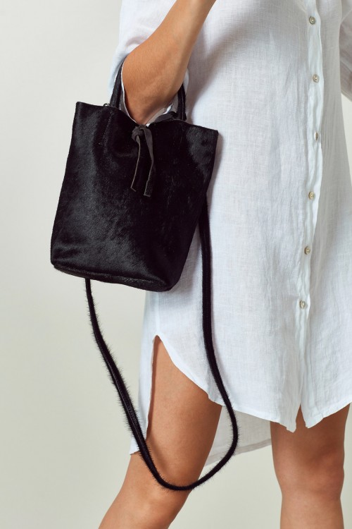 Cartera Mini Shopper con Billetera de Cuero Negro