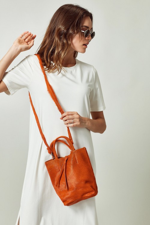 Cartera Mini Shopper con Billetera de Cuero Naranja