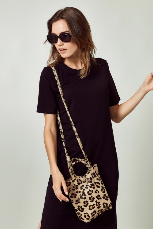 Cartera Mini Shopper con Billetera de Cuero Animal Print