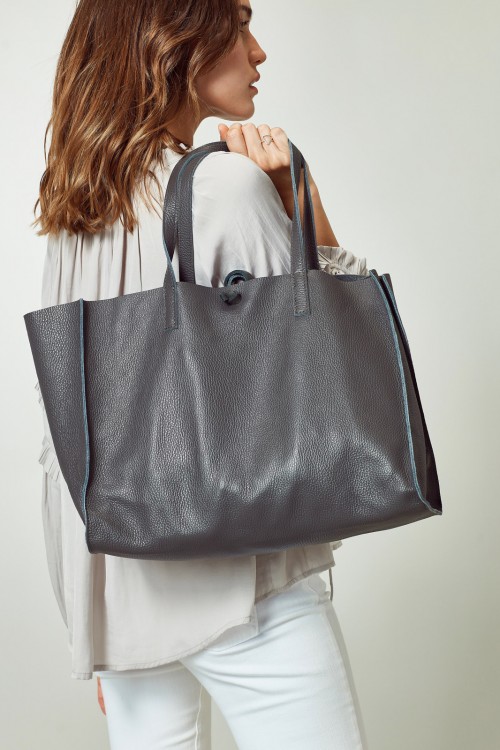 Cartera Shopper en Cuero Gris