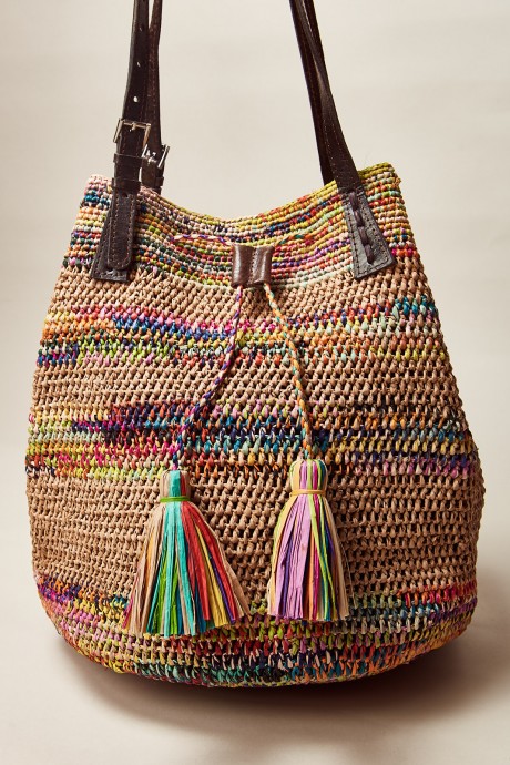 Cartera Bourse en Raffia Marrón