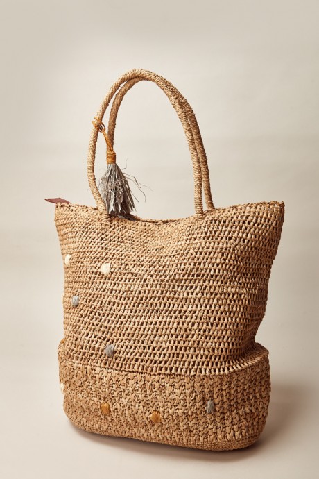 Cartera Raffia Pompom Beige