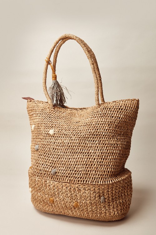 Cartera Raffia Pompom Beige