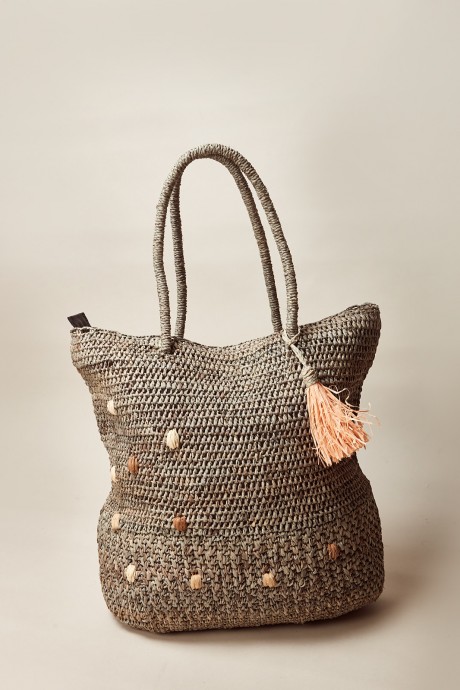 Cartera Raffia Pompom Gris